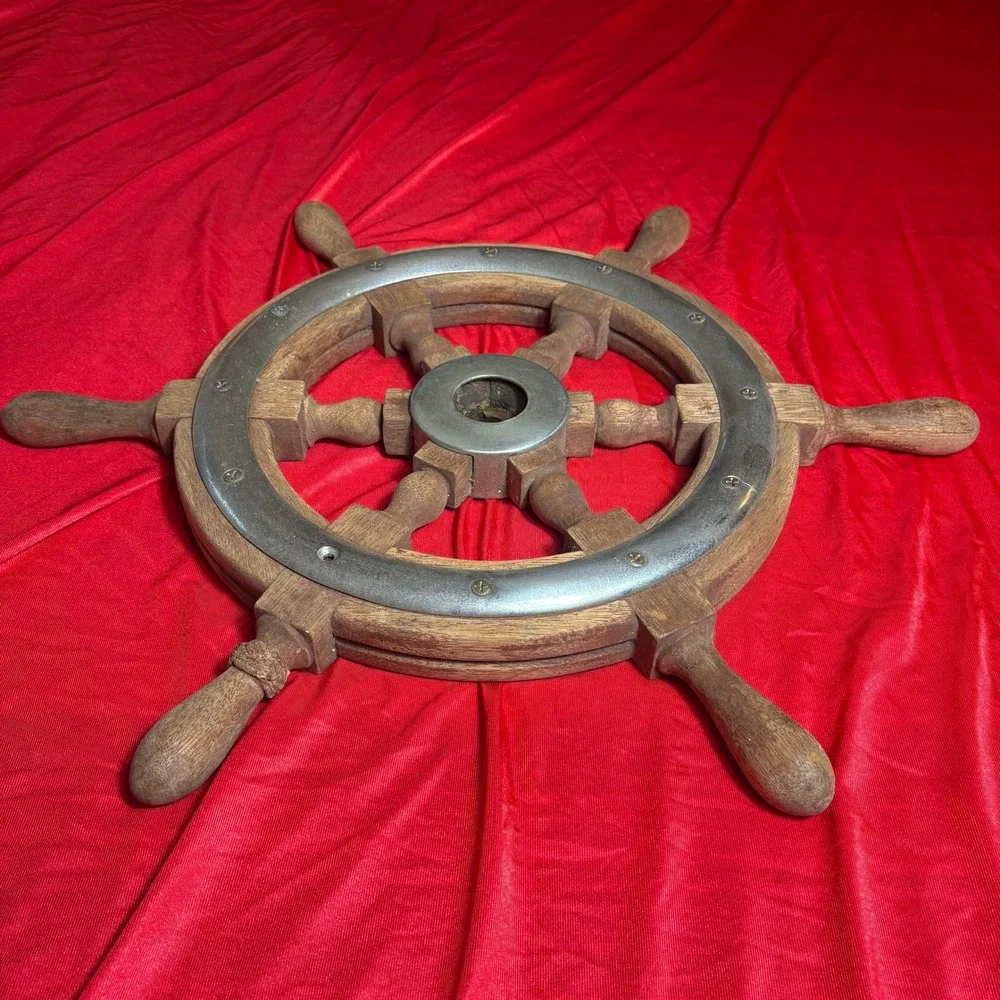 Vtg Wooden Ship Wheel Nautical Maritime Boat Helm Wall Decor 6 Spoke 18 Inch
